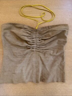 Diesel Y2K Suede Leather Halter Ruched Cropped Tube Top Festival Western Boho S